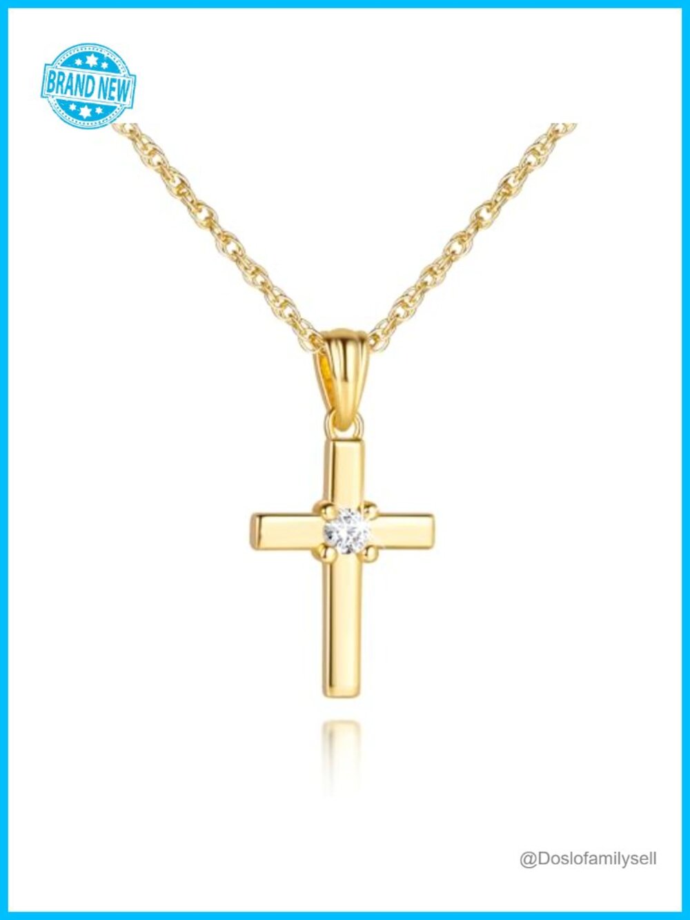 14K Gold Plated Cross Necklace 20mm Cubic Zirconia Rope Chain Women